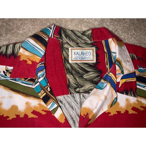 Vintage Kalaheo Hawaiian Shirt Red Cotton  Men's L USA - Picture 4 of 6